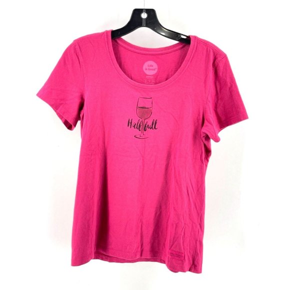 Life Is Good Tops - Life is Good Wine Glass Pink Short Sleeve Graphic Print T Shirt Tee Size Small